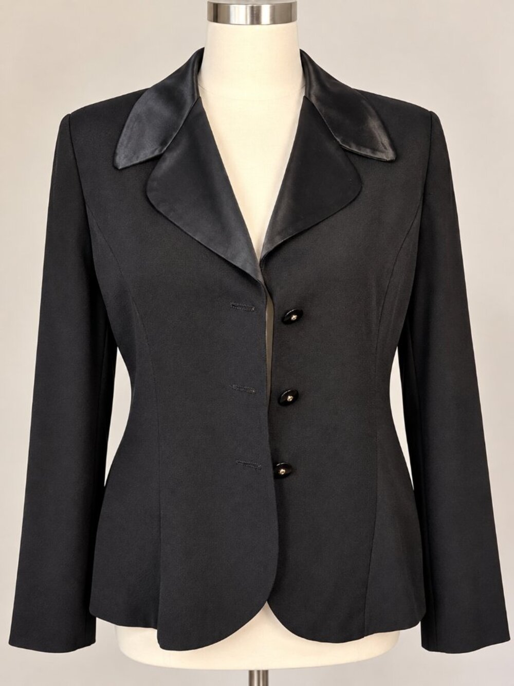 Christy Lyn Black Blazer Size 14 Satin Lapel Tailored Tie Back Formal Jacket